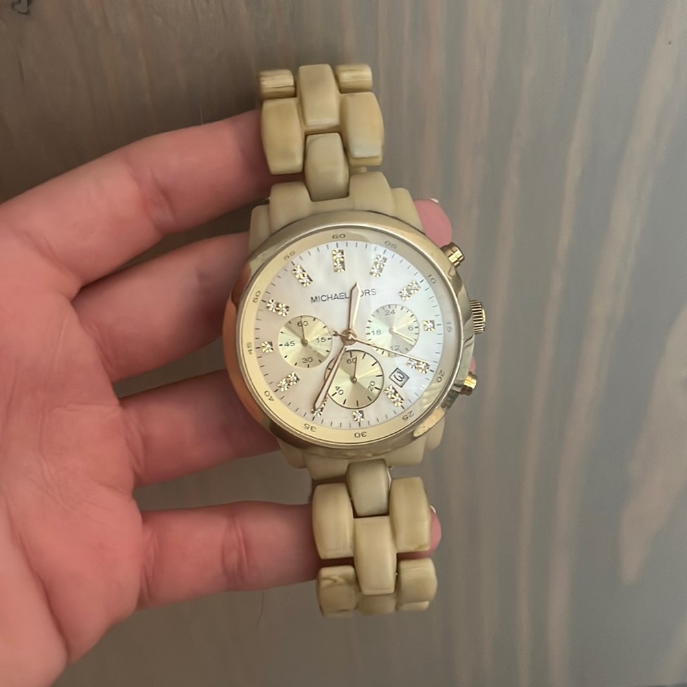 Michael Kors oversized Bone watch, women’s watch, gold and diamond accents